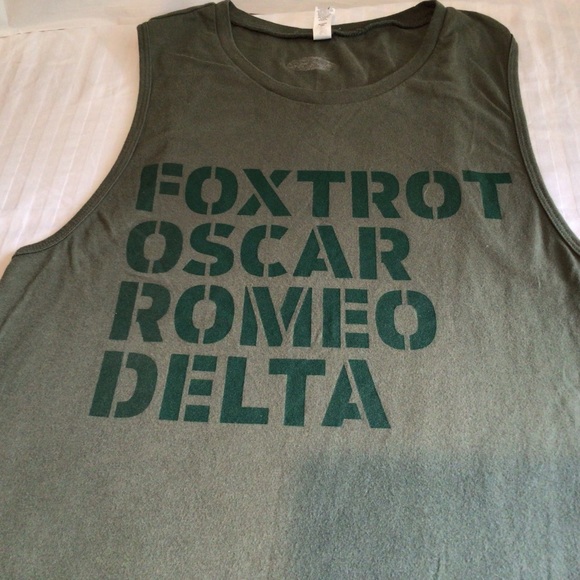 FORD Tank Top Tee Olive Draft Green Stretches Women Military Alphabet Size L - Picture 6 of 6